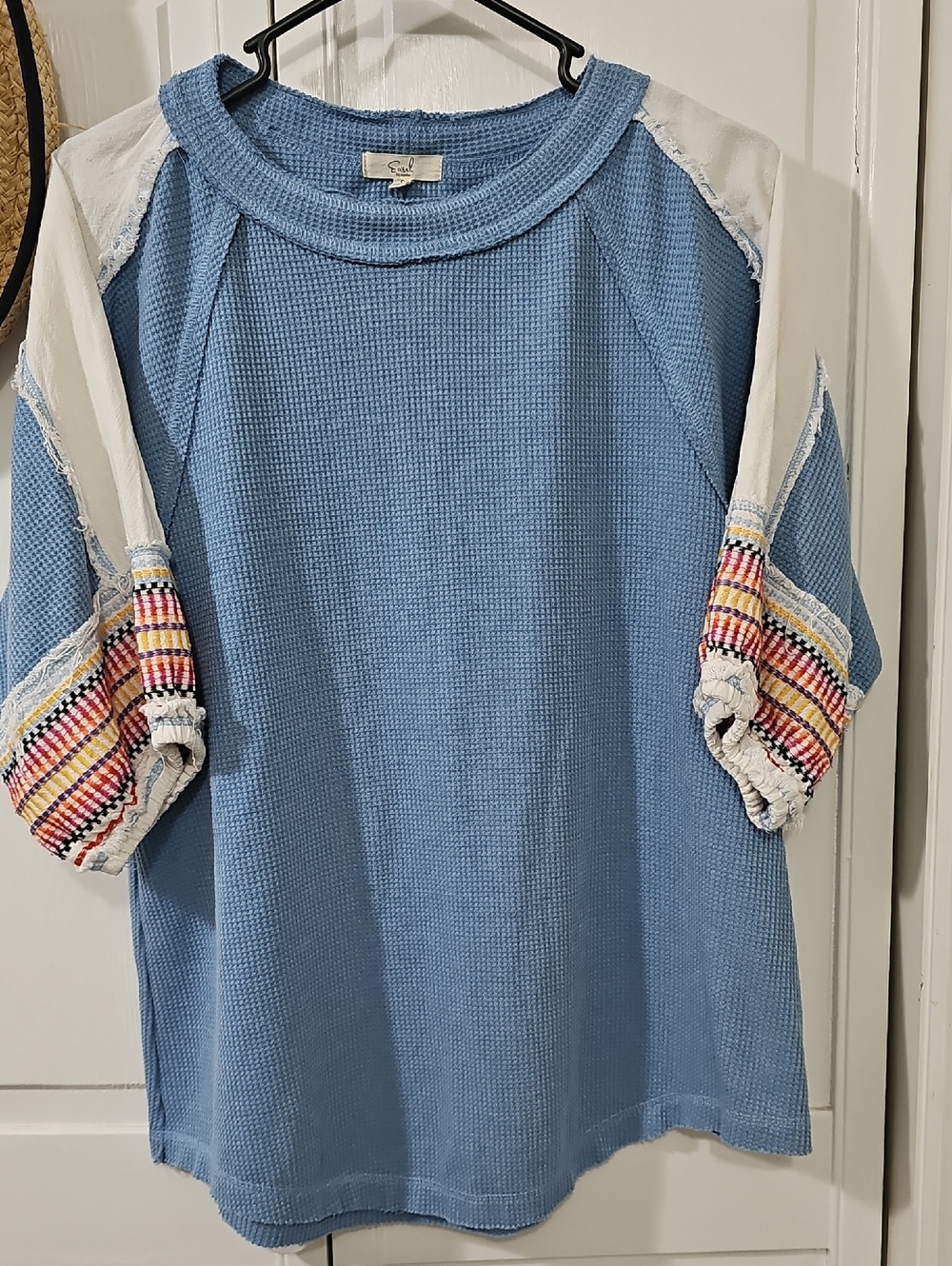 easel Light Blue Waffle Knit Top